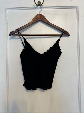Black Ruffled V-Neck Cami Top - Women